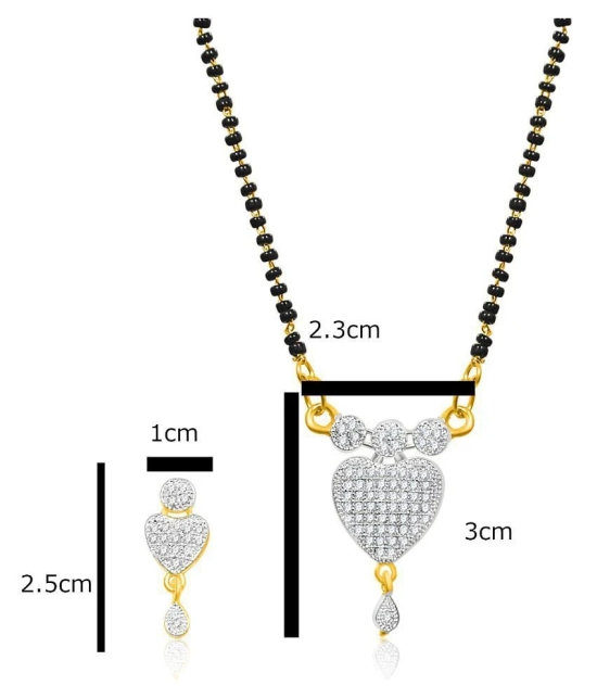 Bhagya Lakshmi Womens Pide Ad Stone Heart Look mangalsutra With Earrings For Women - White