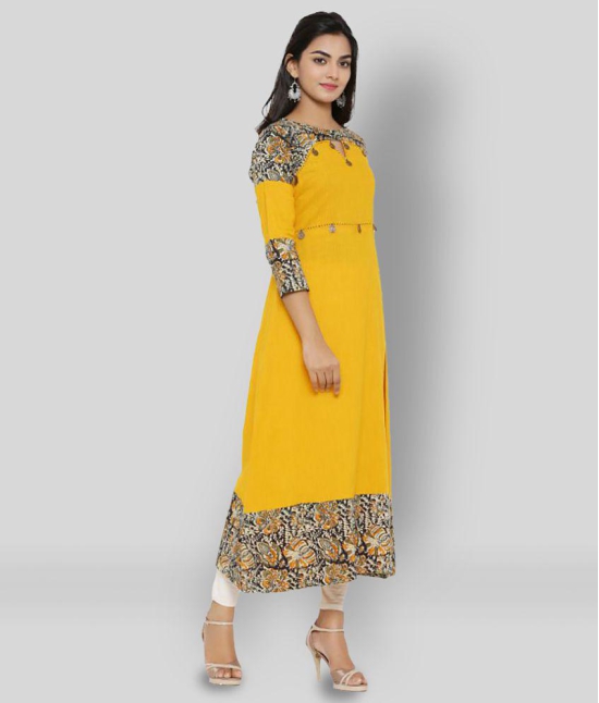 Yash Gallery - Yellow Cotton Womens Flared Kurti ( Pack of 1 ) - 3XL