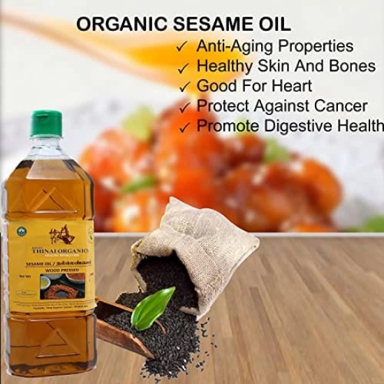 Sana's Thinai Organics - Wood Pressed Sesame (Gingelly) Oil Bottle (1000 ml)