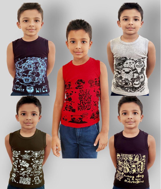 HAP Boys Multicolor Printed Vest | Tank top |Sleeveless Tshirt - Pack of Five - None