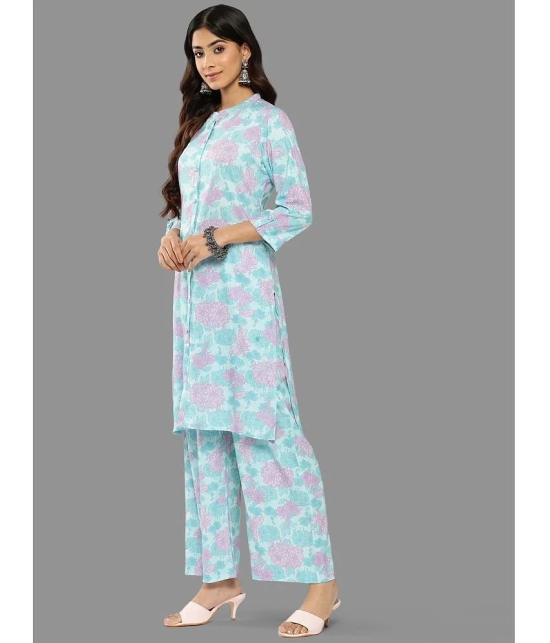 Janasya Womens Sky Blue Crepe Digital Printed Co-ords Set - None