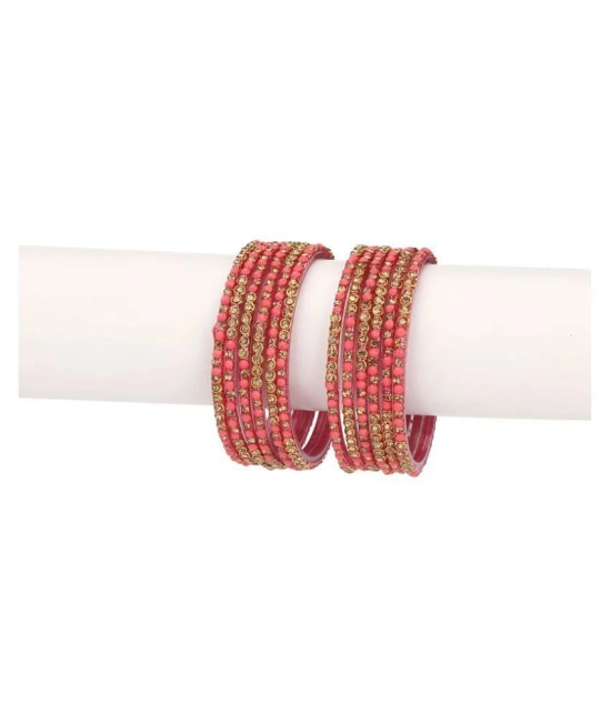 Somil Hand Decorative Traditional/ Fashionable Glass Bangle/ Kada Set Ornamented With Colorful Beads For Stylish Attractive Look (Pack Of 12) Pink_2.8 - None