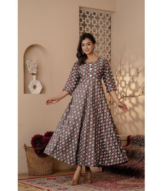 Kapadia Rayon Printed Anarkali Women's Kurti - Grey ( Pack of 1 ) - None