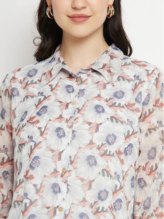 Shirt Collar Floral Printed Tunic