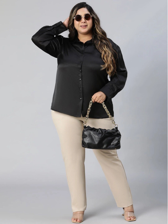 Oxolloxo Plus Size Relaxed Spread Collar Casual Shirt