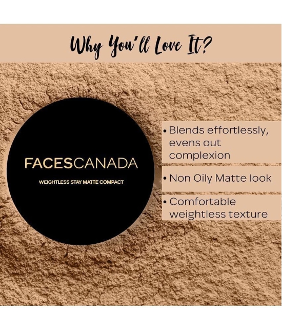 FACES CANADA Weightless Stay Matte Finish Compact Powder-Sand,9g | Pressed Powder For All Skin Types