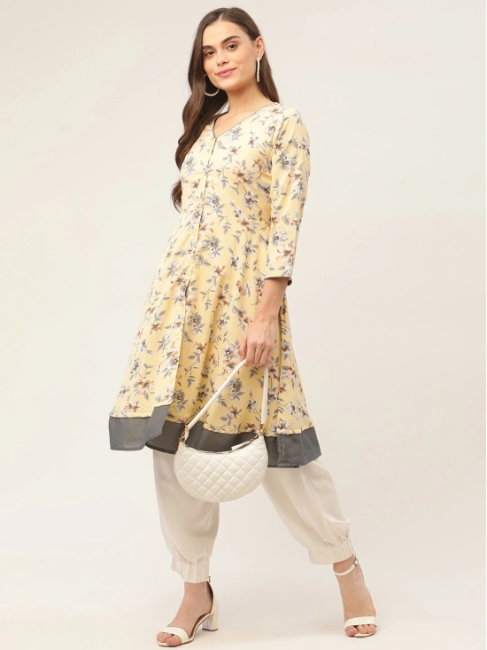 Women Yellow and White Flared Printed kurta-XXL / Yellow