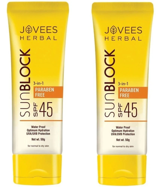 Jovees Herbal Sun Block Sunscreen SPF 45 For Normal To Dry Skin 50g (Pack of 2)