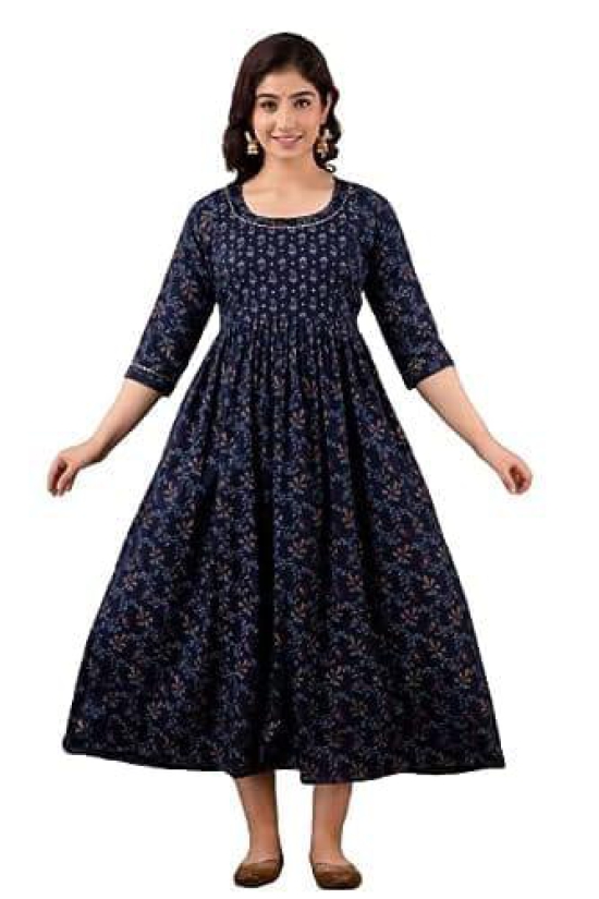 KASHVI Creation Women's Cotton Floral Printed  Maternity Feeding Kurta- (Navy  Blue )