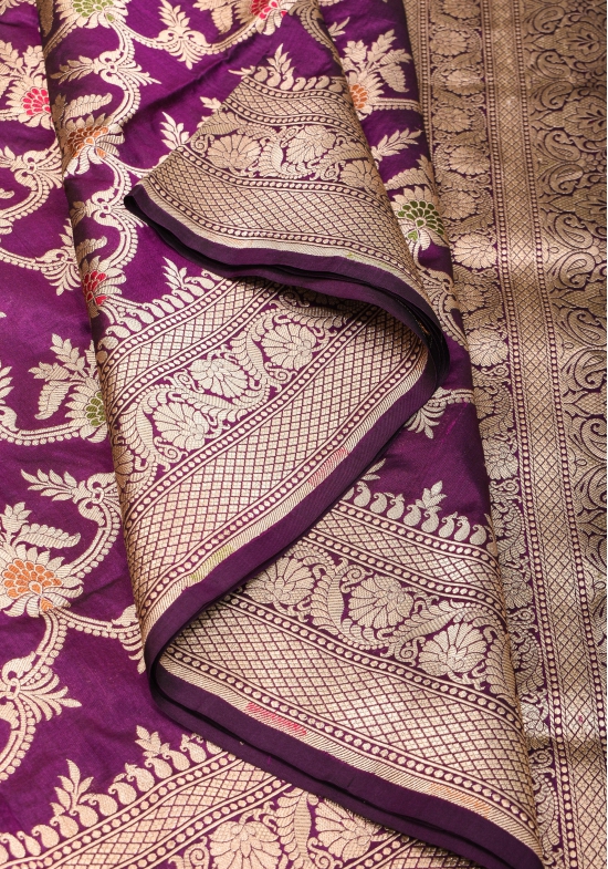 Purple Exquisite Banarasi Meenakari Jaal Katan Saree| SILK MARK CERTIFIED