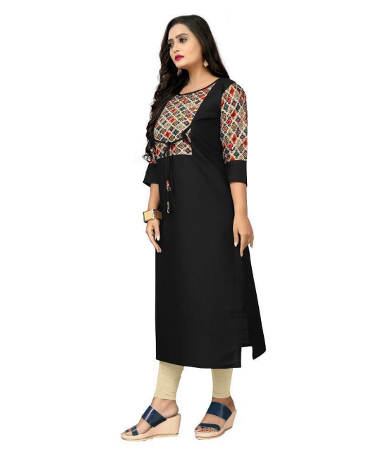 Rangrasiya - Black Cotton Blend Women's Straight Kurti ( Pack of 1 ) - 3XL