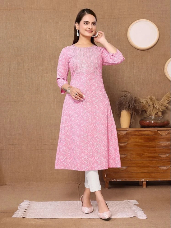 Rangita Women Rayon Pink Embroidered Calf Length A-line Kurti - None