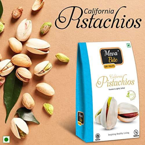 MEVABITE Roasted and Salted California Pistachios (250 Grams) | 100% Pure and Organic Dry Fruit and Nuts