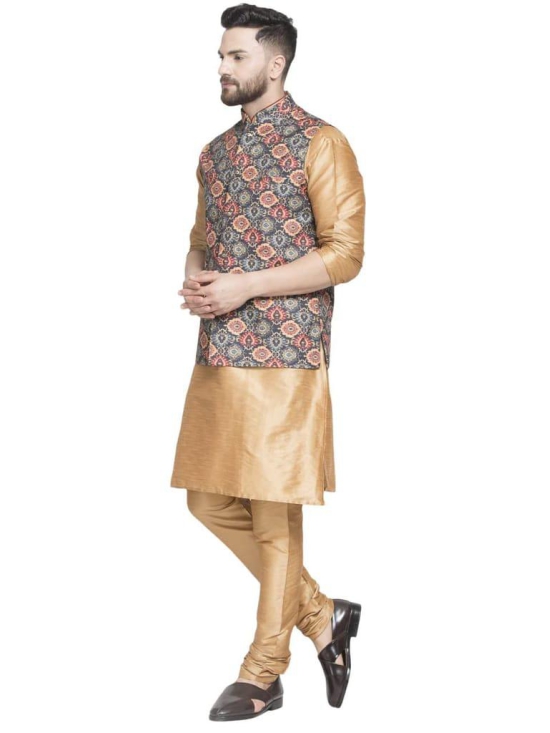 Banity Bey Men's Ethnic Wear Silk Blend Copper Kurta Pajama with Designer Ethnic Nehru Jacket/Modi Jacket/Waistcoat