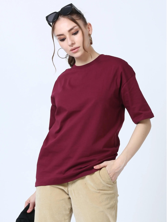 Women Solid Oversized T-Shirt, MAROON-XXL / Maroon