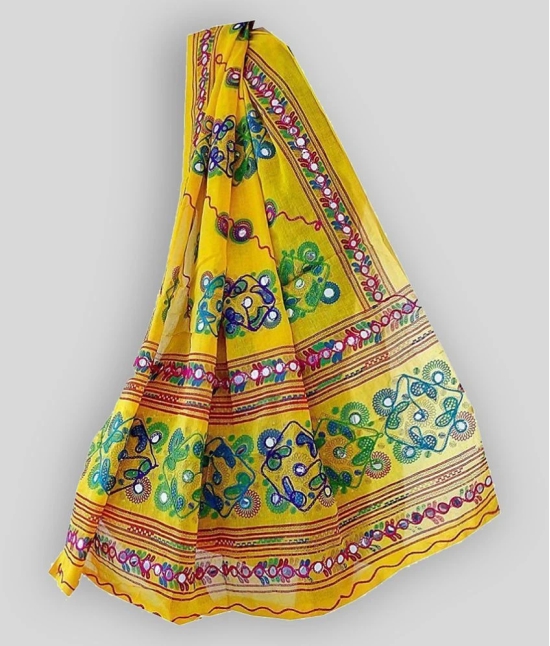 Raj Yellow Cotton Hand Embroidered Dupatta