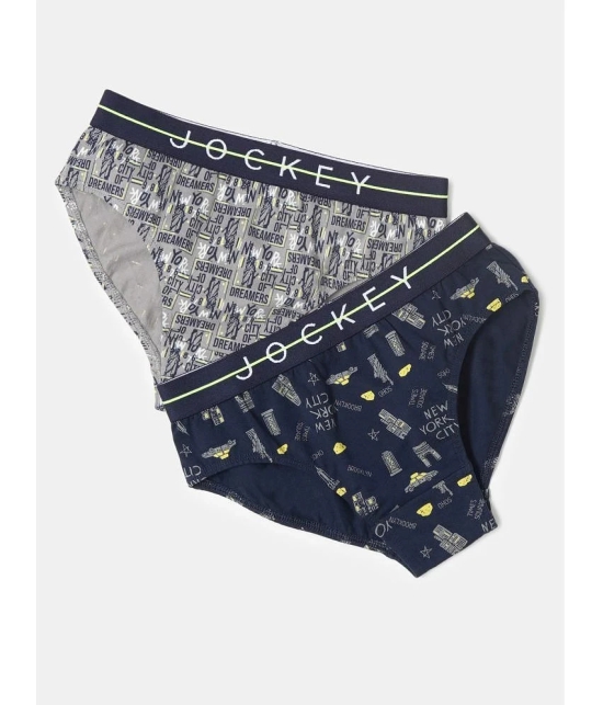 Jockey NB01 Super Combed Cotton Elastane Stretch Printed Brief - Monument/Navy (Pack of 2) - None