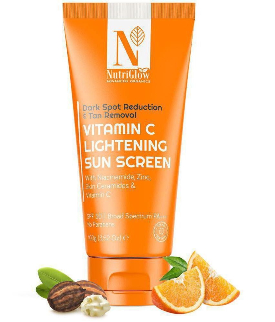 NutriGlow Advanced Organics Vitamin C Lightening Sunscreen SPF50 PA+++ for Sun Protection, Quick Absorb, All Skin Types, 100gm