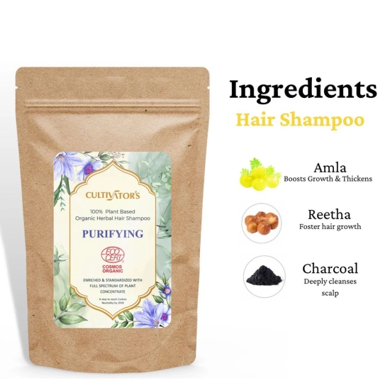 Cultivators Organic Herbal Hair Shampoo, Organic Natural Powder Shampoo for Women & Men For Deeply Cleansing Scalp Effectively , Chemical Free Contains Amla, Reetha & Charcoal - Purifying - 250 gm