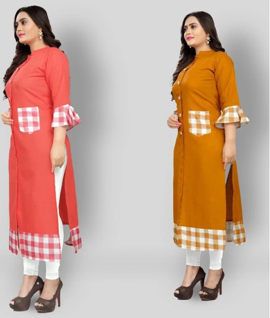 Lerkiza - Multicolor Cotton Womens Straight Kurti ( Pack of 2 ) - 4XL