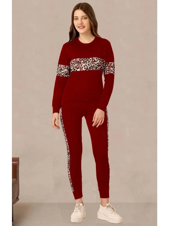 DTR FASHION Maroon Cotton Blend Printed Tracksuit - Pack of 1 - None