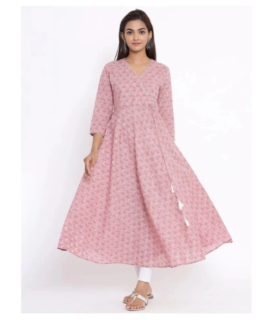 miravan Pink Cotton Anarkali Kurti - XL