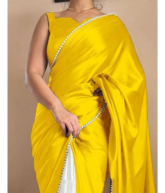 Apnisha Satin Embellished Saree With Blouse Piece - Yellow ( Pack of 1 ) - Yellow