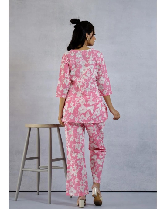 Plus size Pink Floral Printed Cotton Loungewear set-4xl