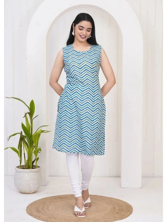 Frionkandy Cotton Printed Straight Womens Kurti - Blue ( Pack of 1 ) - None