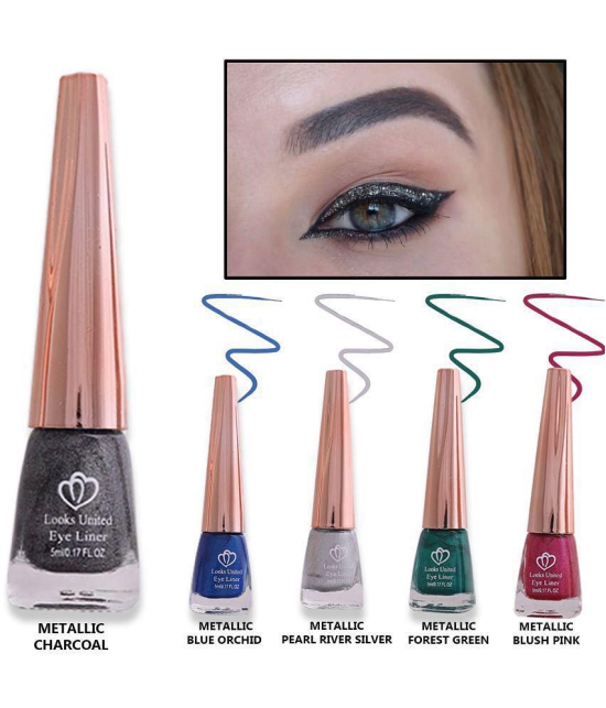 Looks United - Silver Metalic Eye Liner Liquid ( Pack of 5 )