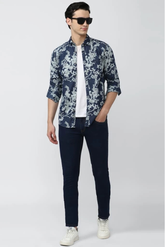 Men Navy Slim Fit Print Full Sleeves Casual Shirt