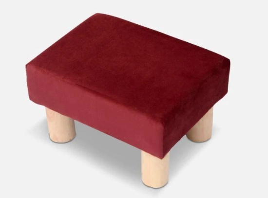 Solid Wood Foot Stool In Velvet Red Colour-Red