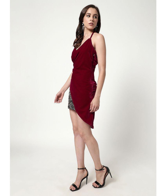 Zima Leto Velvet Embellished Mini Womens Bodycon Dress - Maroon ( Pack of 1 ) - None