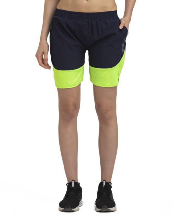 Color Block Women Dark Blue Sports Shorts, Gym Shorts, Cycling Shorts, Running Shorts