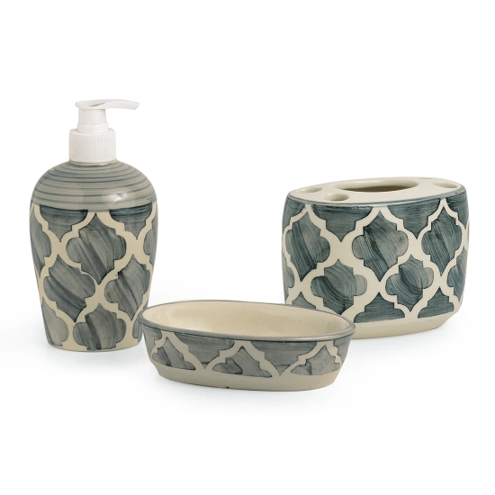 Moroccan Essentials Handpainted Ceramic Bathroom Accessory (Set Of 3)