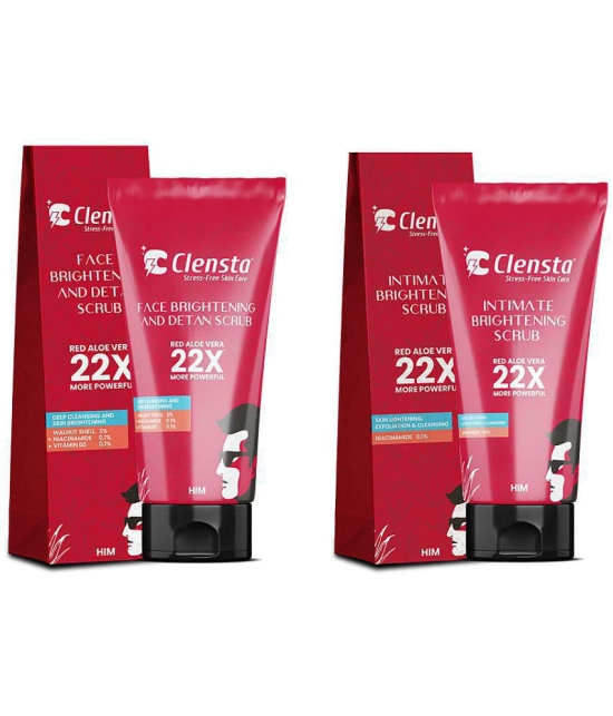 Clensta Face Brightening & Detan Scrub With 3% Walnut Shell 50 gm & Intimate Brightening Scrub with Niacinamide 50 gm