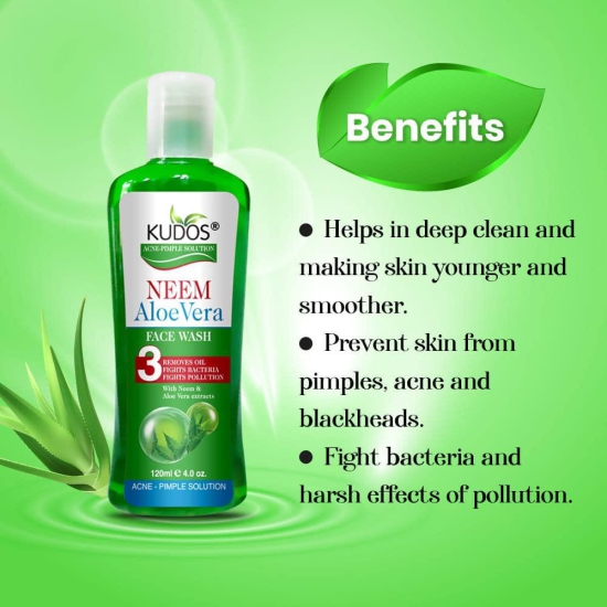 Kudos Neem Aloe Vera Face Wash |  Face Wash Cleanser For Acne And Pimples | 120ml | Pack Of 4