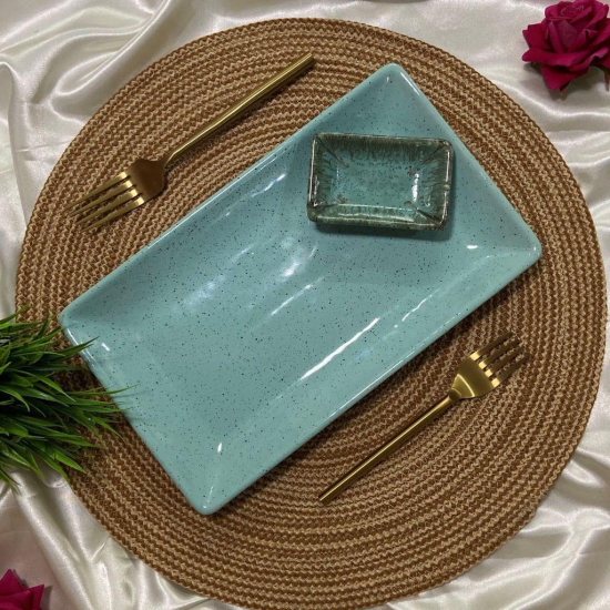 Ceramic Dining Studio Collection Aqua Blue Sprinkle Ceramic Designer 11 inches Serving Platter