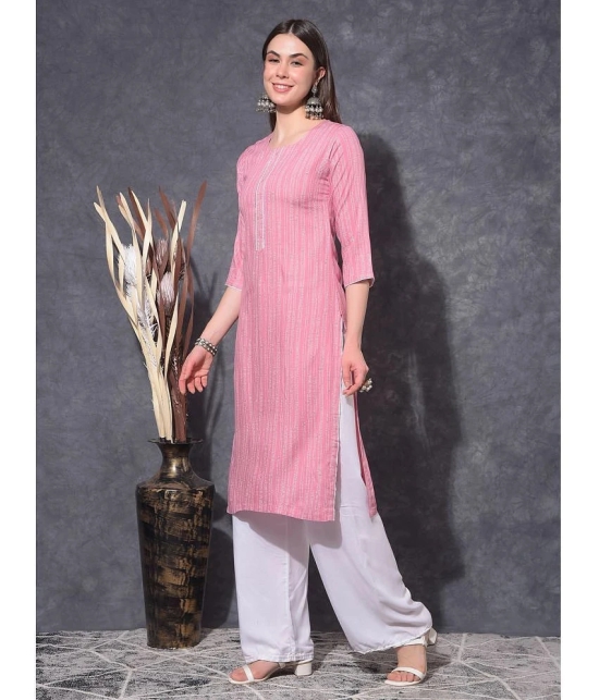 Mamoose Rayon Striped Straight Womens Kurti - Pink ( Pack of 1 ) - None