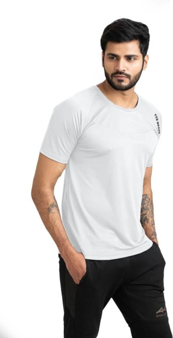 Solid Men Round Neck with Cool Rush Technology Men Solid Round Neck Polyester White T-Shirt