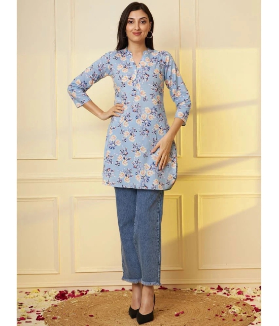 Tissu Cotton Printed Straight Womens Kurti - Blue ( Pack of 1 ) - None