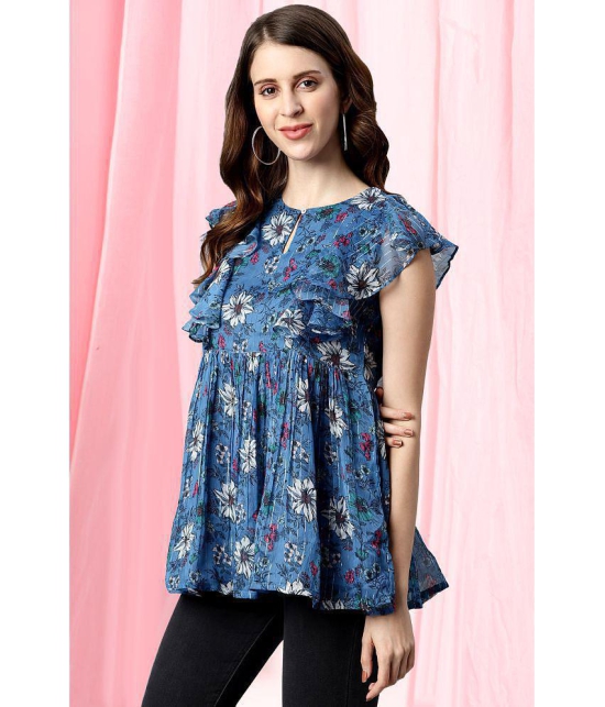 Janasya - Blue Georgette Womens Regular Top ( Pack of 1 ) - S