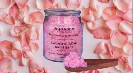 AQUAGEM Calming Rose Foot Salt - Handmade and Natural - 100% Pure and Organic - Helps to Relieve Stress, Improve Circulation, and Soften Skin