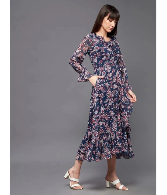 Miss Chase Polyester Printed Midi Womens Wrap Dress - Navy ( Pack of 1 ) - None