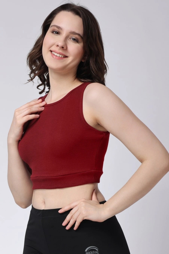 Womens Maroon Gym Crop Tank Top-S / Maroon