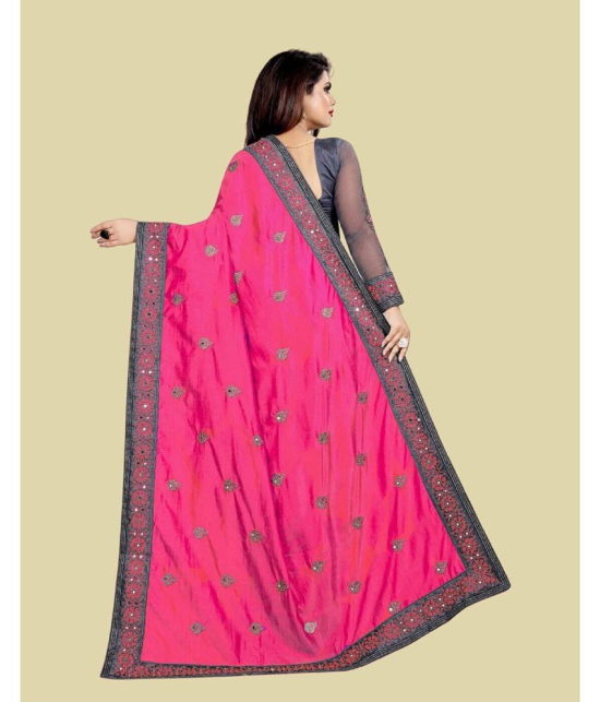 Apnisha Silk Blend Embroidered Saree With Blouse Piece - Pink ( Pack of 1 ) - Pink