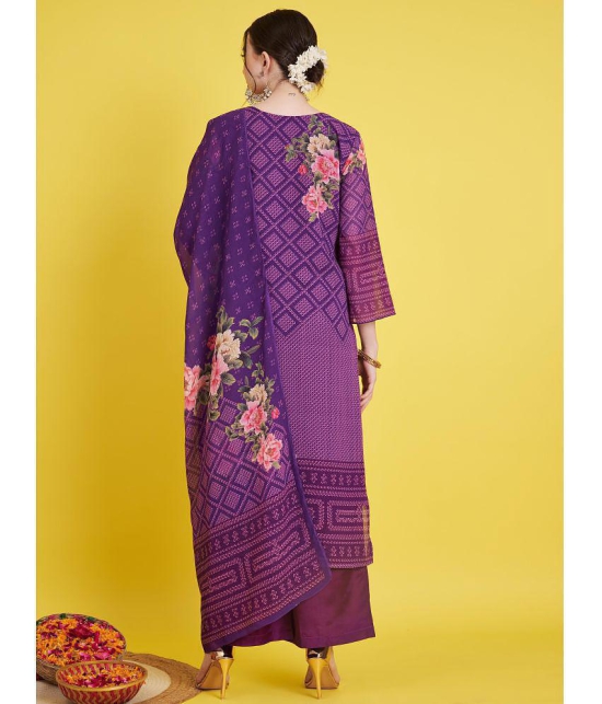 Vbuyz Georgette Printed Kurti With Palazzo Womens Stitched Salwar Suit - Purple ( Pack of 1 ) - None