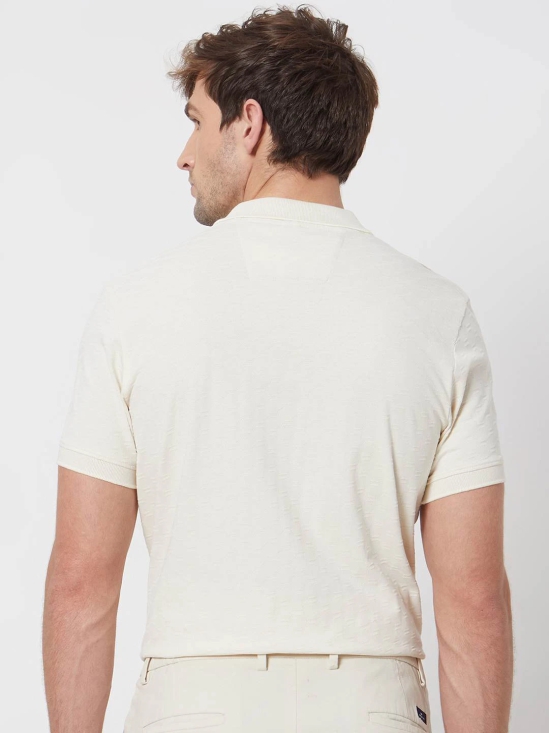 Beige Textured Plain Slim Fit Casual Polo