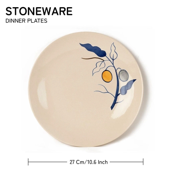 Handcrafted Reactive Glaze Ceramic Dinner Plates, 4 Pieces Serving for 4, Microwave and Dishwasher Safe, Bone-ash Free, Full Plate Set Crockery for Dining and Gifting, Feather White