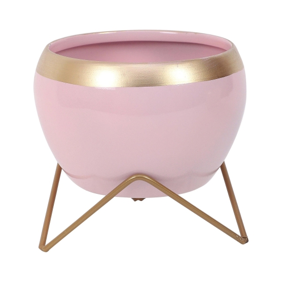 Apple Shape Metal Pink & Gold Planter (Set of 2)-Pink & Gold